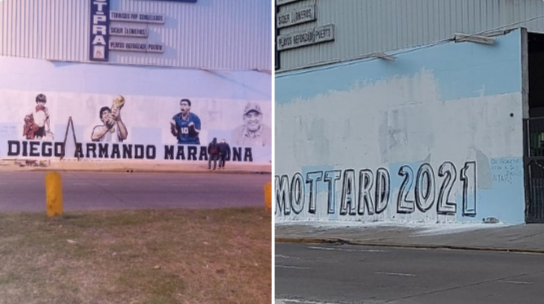 Una candidata tapó un mural de Diego Maradona