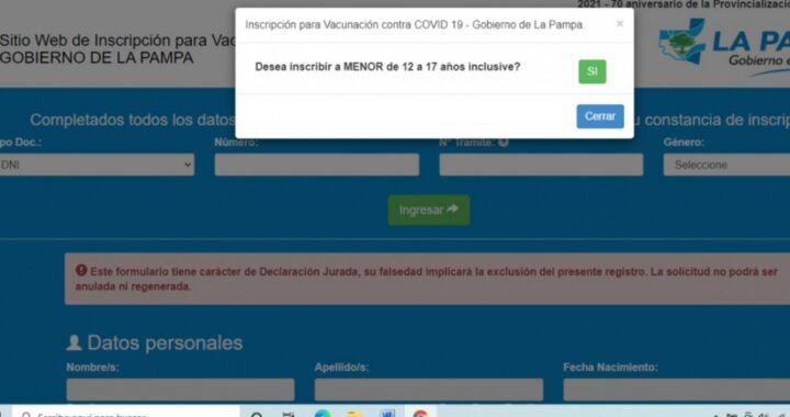 El Gobierno de La Pampa empieza a inscribir para vacunar adolescentes de entre 12 y 17 años