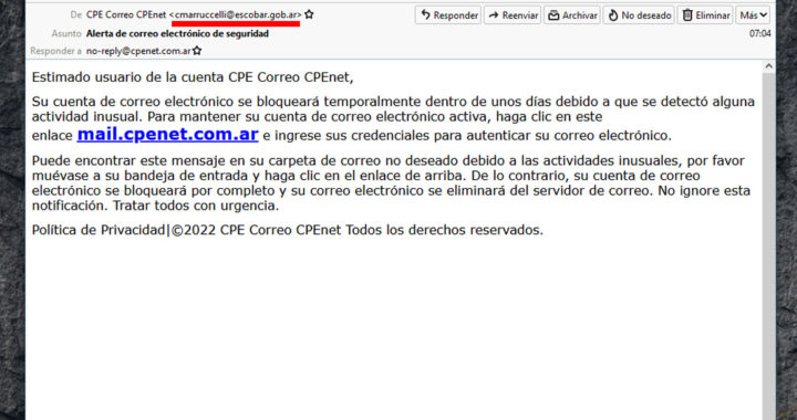 CPEnet alerta por correo fraudulento y potencialmente dañino