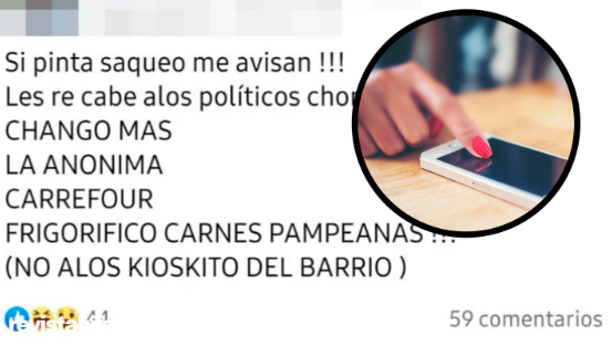 Le iniciaron causa a santarroseña por incitar a saqueos: “Sí, ya sé… me la mandé”