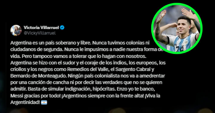 Victoria Villaruel defendió a Enzo Fernández tras las acusaciones de racismo